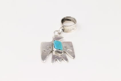 Native America Zuni Sterling Silver Turquoise Eagle Pendent By Jude Candelaria.