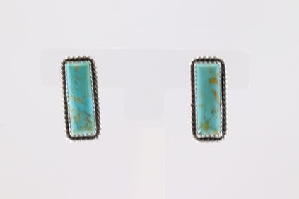 Native America Navajo Sterling Silver Kingman Turquoise Post Earring's By Virginia Becent.