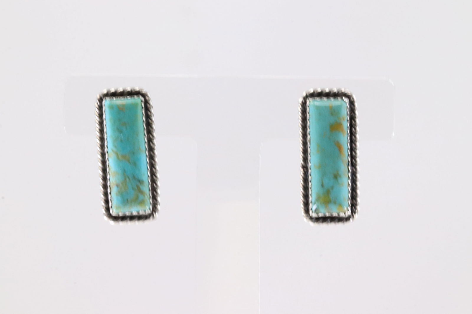 Native America Navajo Sterling Silver Kingman Turquoise Post Earring's By Virginia Becent.: Thisis a Native America Navajo Sterling Silver Kingman Turquoise Post Earring's By Virginia Becent.