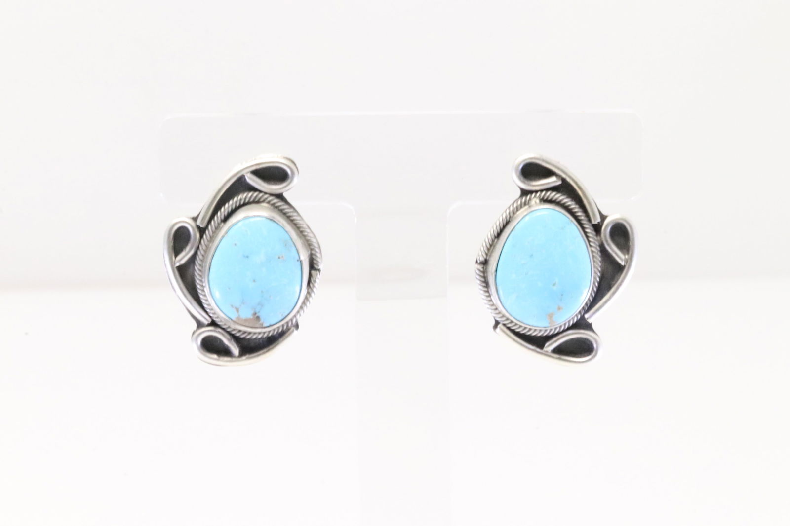 Native America Navajo Sterling Silver Turquoise Post Earring's By C.P.: This is a Native America Navajo Sterling Silver Turquoise Post Earring's By C.P.