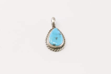 Native America Navajo Sterling Silver Turquoise Pendant By Geraldine James.