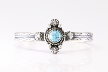 Native America Navajo Sterling Silver Turquoise Bracelet Cuff By M.C.