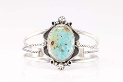 Native America Navajo Sterling Silver Kingman Turquoise Bracelet Cuff By Annie M.
