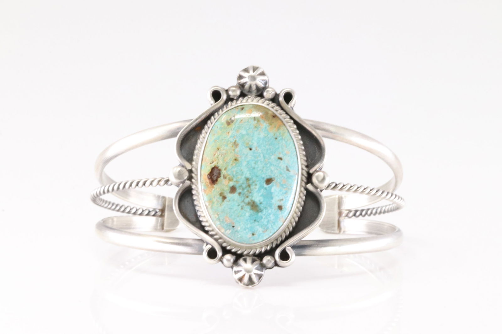 Native America Navajo Sterling Silver Kingman Turquoise Bracelet Cuff By Annie M. (1 of 4)