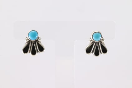Native America Navajo Sterling Silver Kingman Turquoise Post Earring's By Geraldine James.