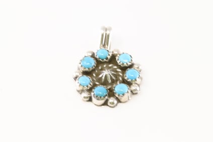 Native America Navajo Sterling Silver Kingman Turquoise Pendant By Fairren Begay.