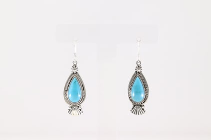 Native America Navajo Sterling Silver Turquoise Dangling Earring's By Verley Betone.