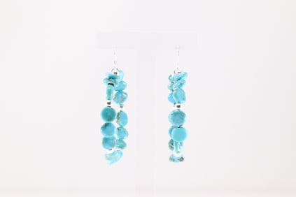 Native America Sterling Silver Turquoise / Beaded Hoop Dangling Earring's.