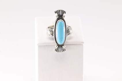 Native America Navajo Sterling Silver Turquoise Ring By Maritta Benally From R.B Company.