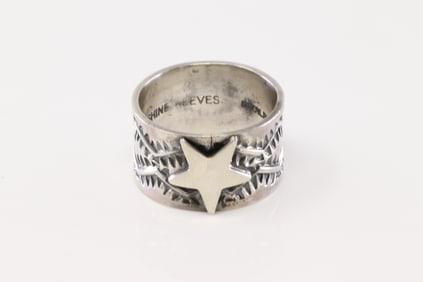 Native America Navajo Sterling Silver Stamped Star Ring By Sunshine Reeves.