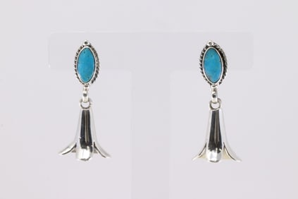 Native America Navajo Sterling Silver Turquoise Post / Dangling Earring's By Ryntanna Yazzie From