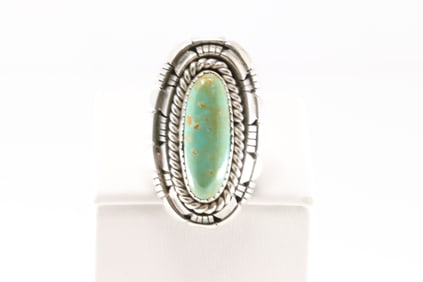 Native America Navajo Sterling Silver Turquoise Ring By W Begay.