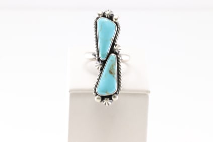 Native America Navajo Sterling Silver Kingman Turquoise Ring By R.N.