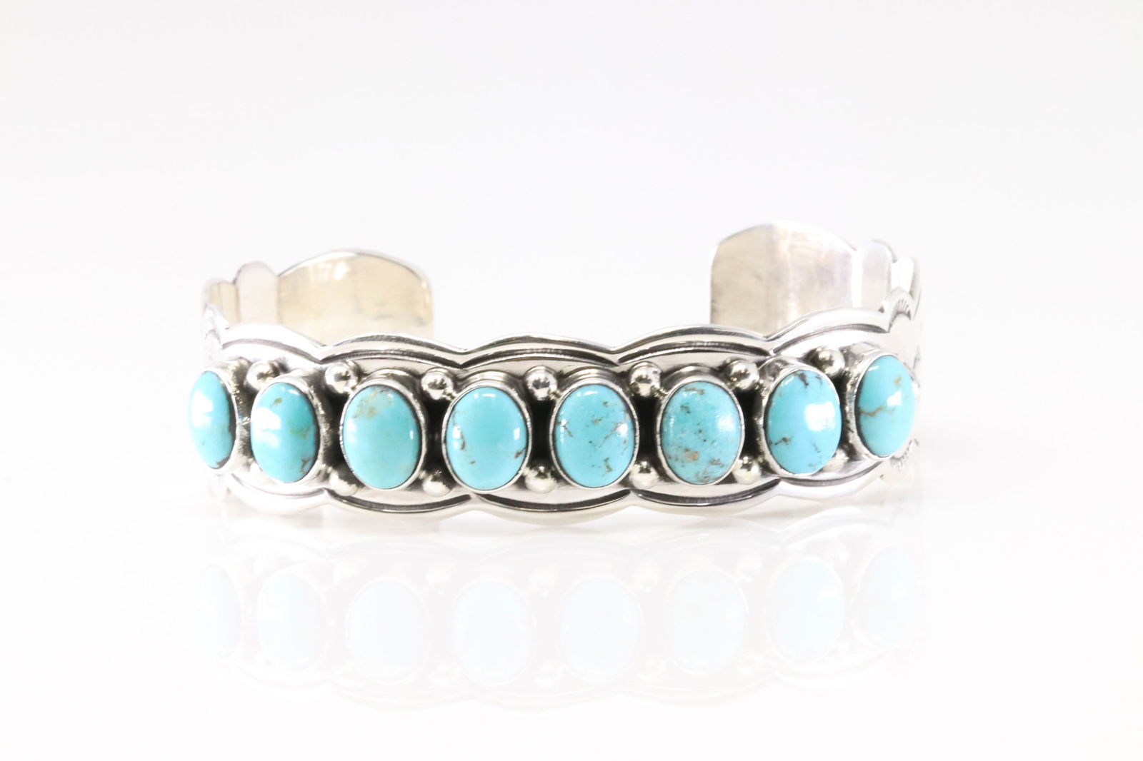 Native America Navajo Sterling Silver Turquoise Bracelet Cuff By Thomas Yazzie. From R.B Company. (1 of 4)