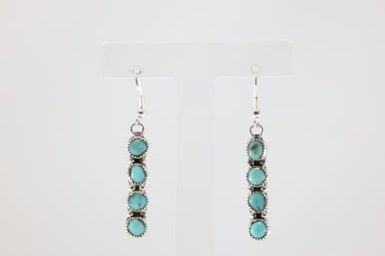 Native America Navajo Sterling Silver Kingman Turquoise Dangling Earring's By Maxine Ramirez.
