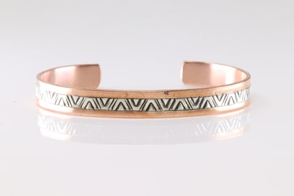 Native America Navajo Sterling Silver Copper Bracelet Cuff By Wylie Secatero.