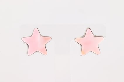 Native America Navajo Sterling Silver Star Pink Conch Post Earring's By Larson Chee.