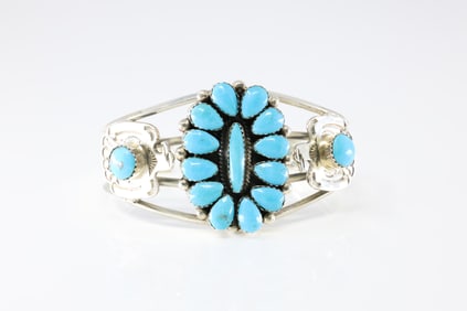 Native America Navajo Sterling Silver Turquoise Thunderbird Bracelet Cuff By Jimmy Garcia. From R.B