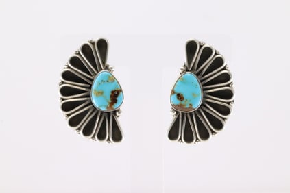 Native America Navajo Sterling Silver Kingman Turquoise Post Earring's By Geraldine James.
