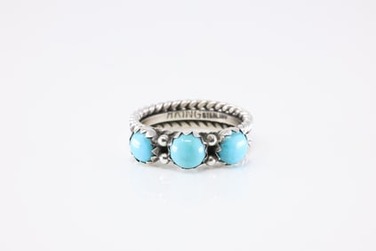 Native America Navajo Sterling Silver Turquoise Ring By R.King.