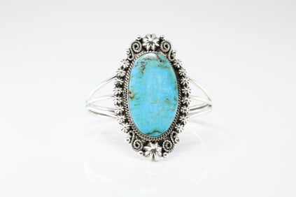 Native America Navajo Sterling Silver Turquoise Bracelet By Jennifer Cayaditto.