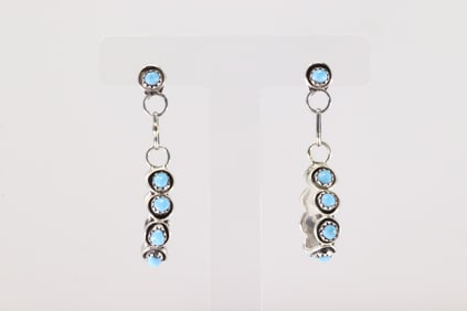 Native America Zuni Sterling Silver Turquoise Post Hoop Earring's By Florenda Lonasee.
