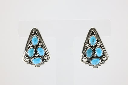 Native America Navajo Sterling Silver Kingman Turquoise Post Earring's By Melvin Chee.