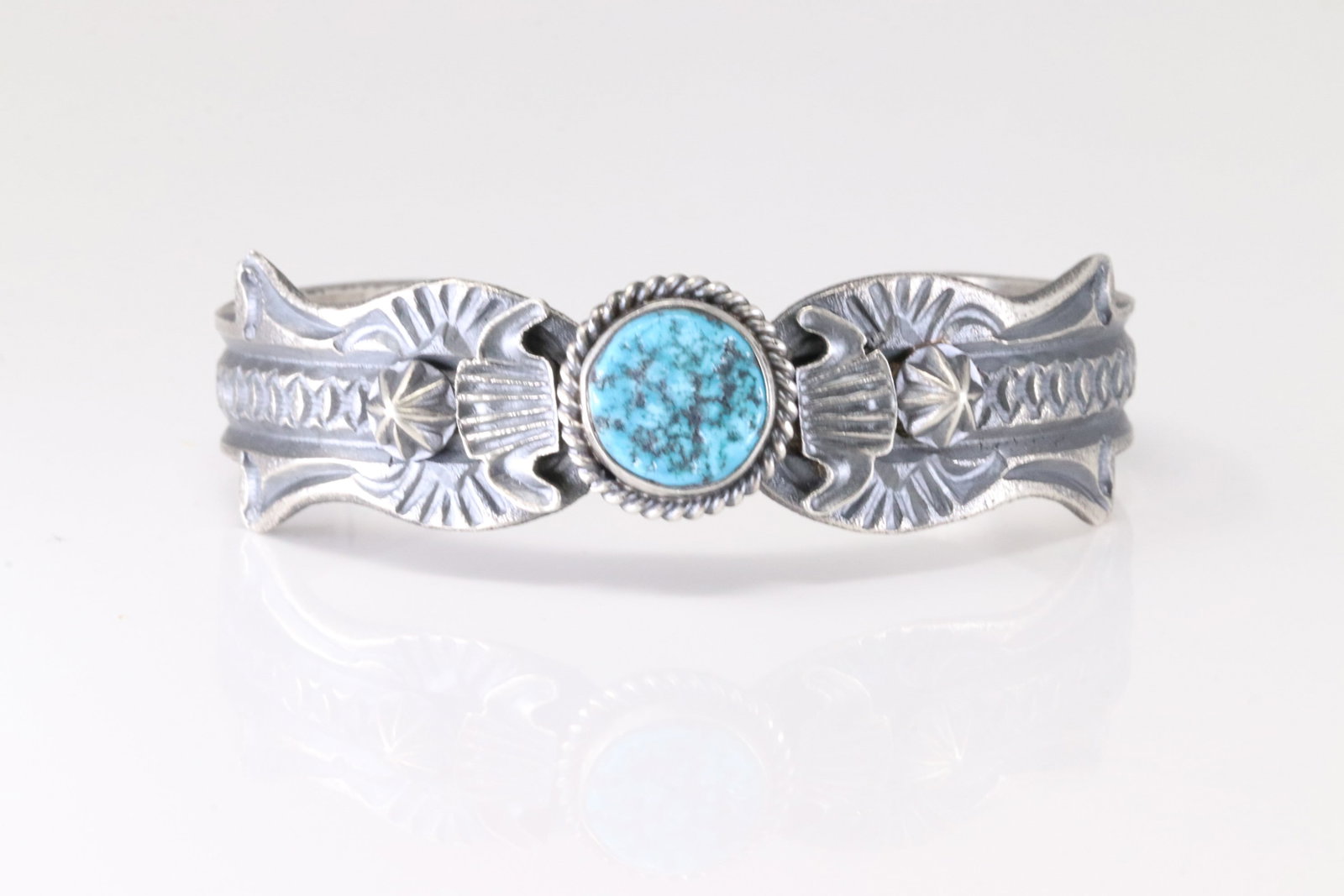 Native America Navajo Sterling Silver Kingman Turquoise Bracelet Cuff By Billah. (1 of 4)