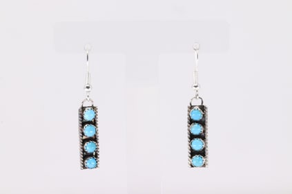 Native America Navajo Sterling Silver Turquoise Dangling Earring's By Janice Spencer.