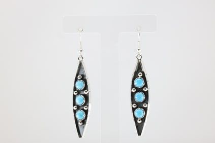 Native America Navajo Sterling Silver Kingman Turquoise Dangling Earring's By Reed Charley.