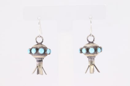 Native America Navajo Sterling Silver Kingman Turquoise Blossom Dangling Earring's By Monica Smith.