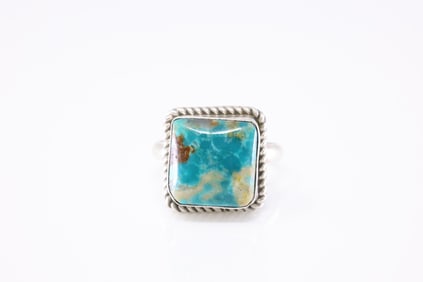 Native America Navajo Sterling Silver Turquoise Ring By J.