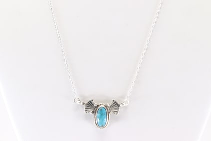 Native American Navajo Sterling Silver Turquoise Necklace By Verley Betone.