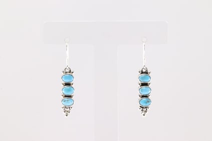 Native American Navajo Sterling Silver Turquoise 3 Stone Dangling Earring's By Gary Shorty.