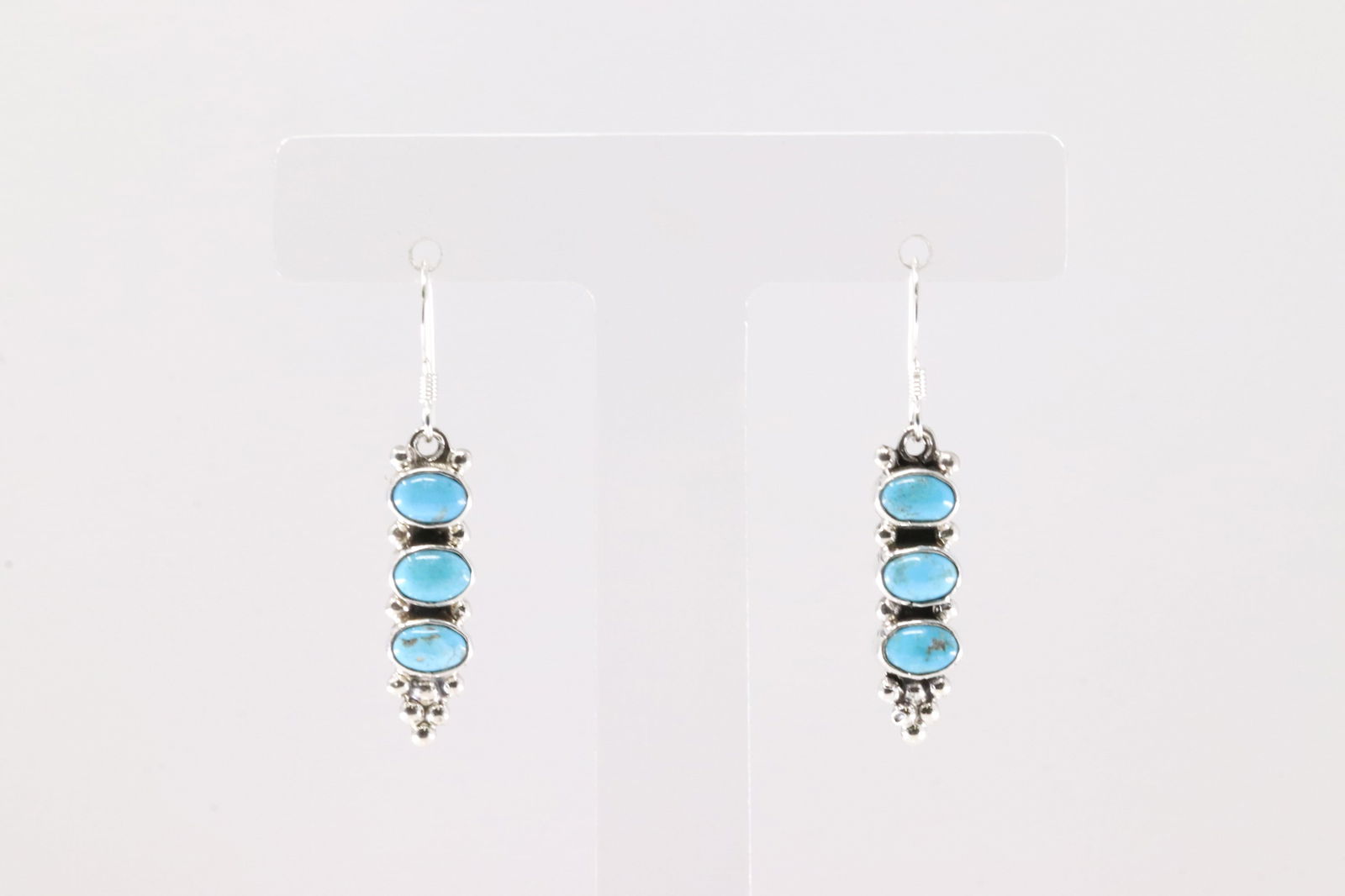 Native American Navajo Sterling Silver Turquoise 3 Stone Dangling Earring's By Gary Shorty.: This is a Native American Navajo Sterling Silver Turquoise 3 Stone Dangling Earring's By Gary Shorty.