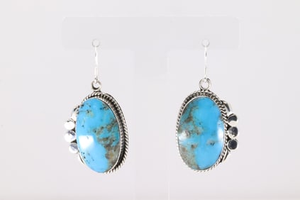 Native America Navajo Sterling Silver Kingman Turquoise Dangling Earring's By Leroy Silversmith.