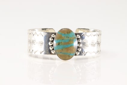 Native America Navajo Sterling Silver Kingman Turquoise Bracelet Cuff By Daniel Dakai.