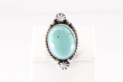 Native America Navajo Sterling Silver Kingman Turquoise Ring By Dixon.