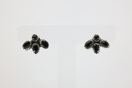 Native America Navajo Sterling Silver Black Onyx Post Earring's By Sylvya Chee.