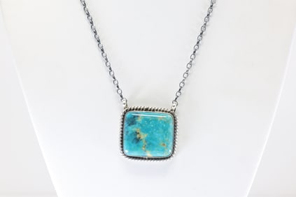 Native America Navajo Sterling Silver Turquoise Necklace By Donovan Skeets.