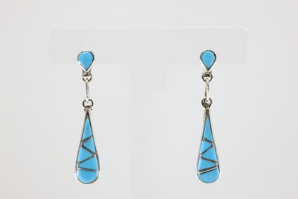 Native America Zuni Sterling Silver Turquoise Post / Dangling Earring's By S.A.