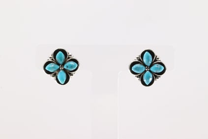 Native America Zuni Sterling Silver Turquoise Post Earring's By Kenneth Natewa.