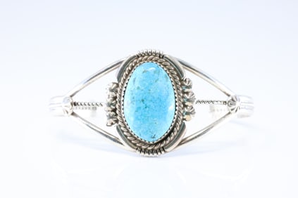 Native America Navajo Sterling Silver Kingman Turquoise Bracelet Cuff By Jason Bahe.