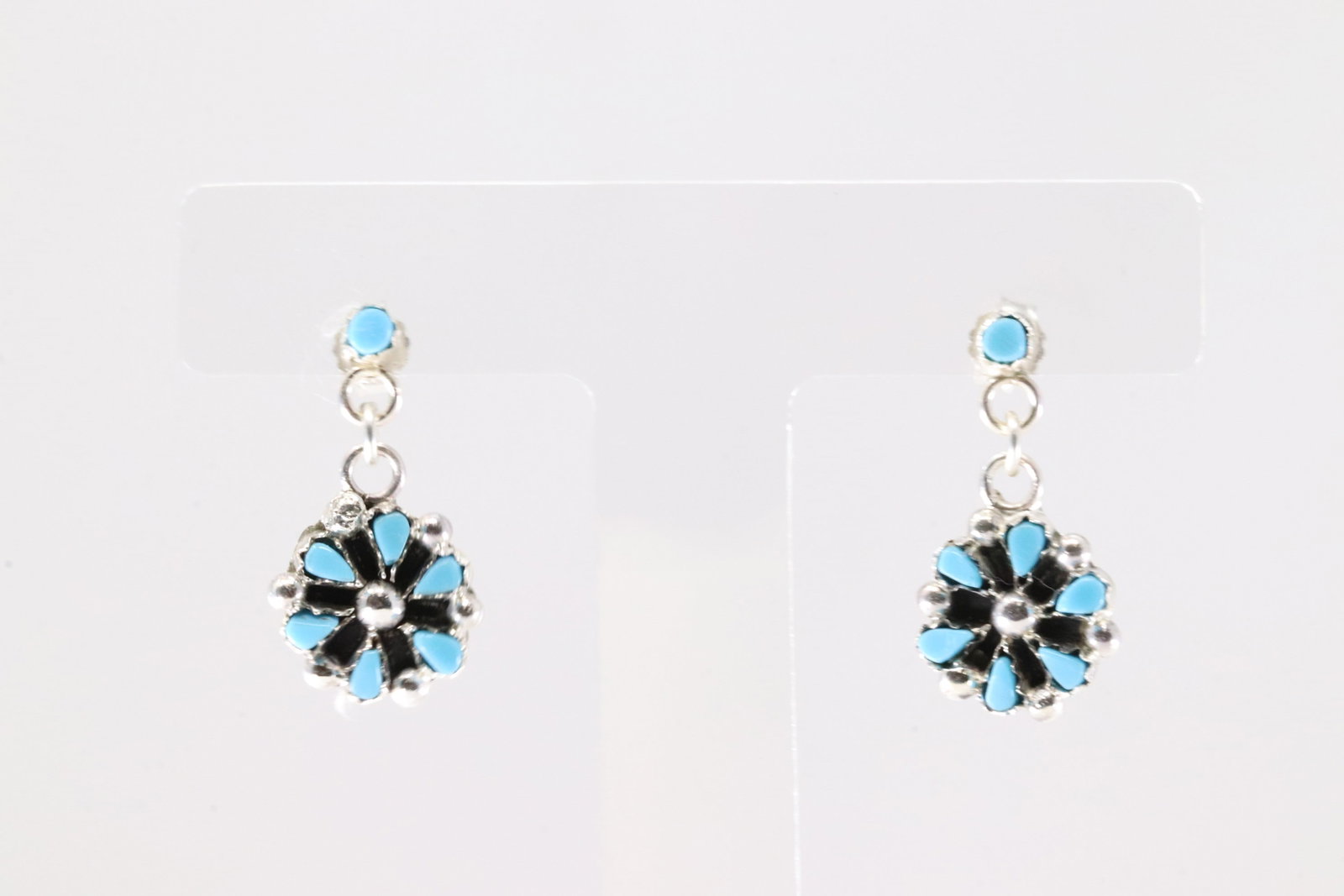 Native America Zuni Sterling Silver Turquoise Post Dangling Earring's By Tricia Leekity.: This is a Native America Zuni Sterling Silver Turquoise Post Dangling Earring's By Tricia Leekity.
