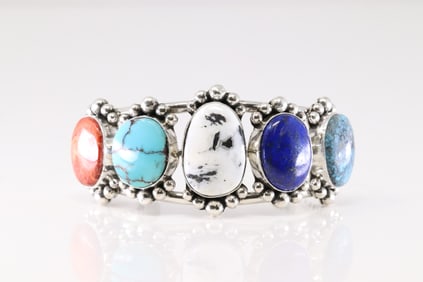Native American Navajo Sterling Silver Multi-Color Stone Bracelet Cuff By E.Garfield D.