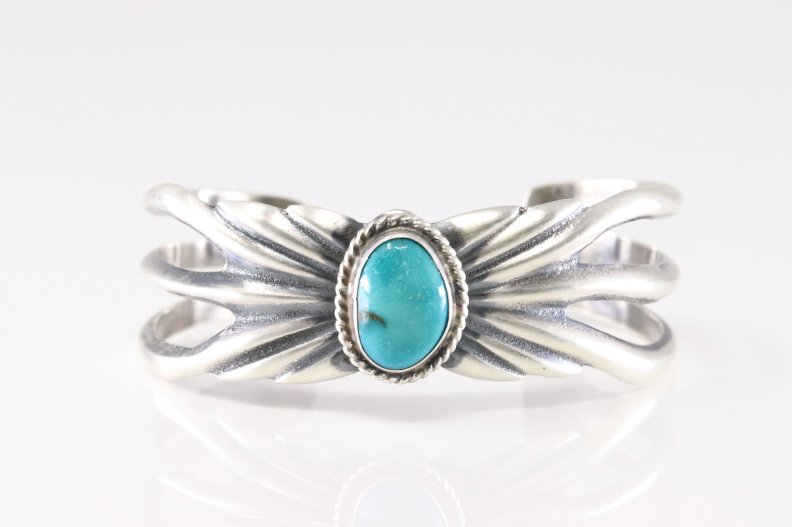 Native American Navajo Sterling Silver Turquoise Bracelet Cuff By Eugene Gruber. (1 of 4)