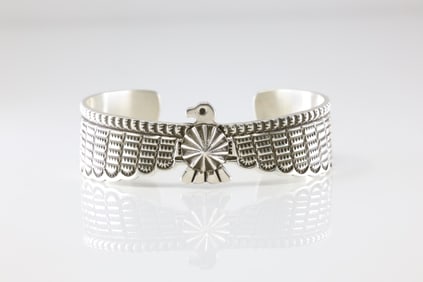 Native America Navajo Sterling Silver Thunderbird Bracelet Cuff By Darrell Cadman.