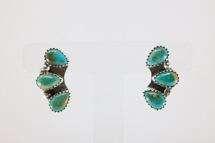 Native America Navajo Sterling Silver Turquoise Post Earring's By B.