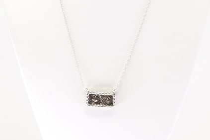 Native America Navajo Sterling Silver Stameped Pendent With 925 Necklace By Arlene Lewis.