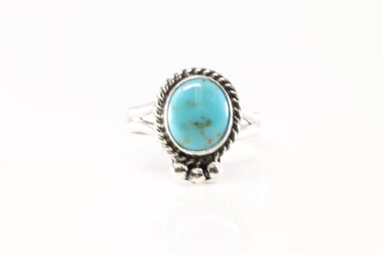 Native American Navajo Sterling Silver Turquoise Ring By Rosemary Saunders.